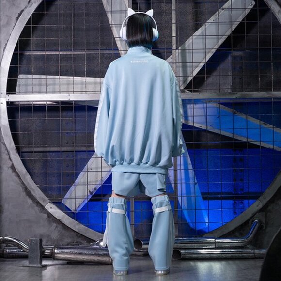 NEW ACDC RAG - Game Over Pastel Blue Jersey Oversized Jacket - Picture 4 of 8